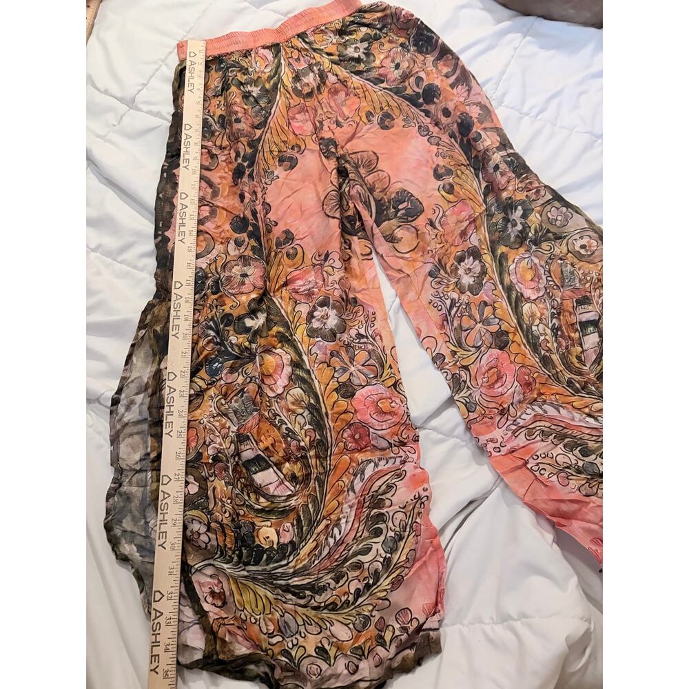 Natural Life Boho Floral Wide Leg Pants Small Coral Palazzo Elastic Waist - Picture 6 of 13